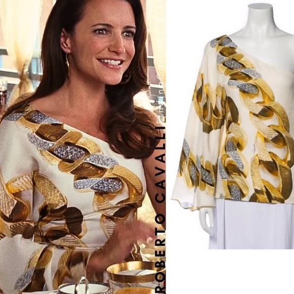 NWT Robert Cavalli Silk Chain-Print One-Shoulder Top size 40 US4-6 - Picture 16 of 16